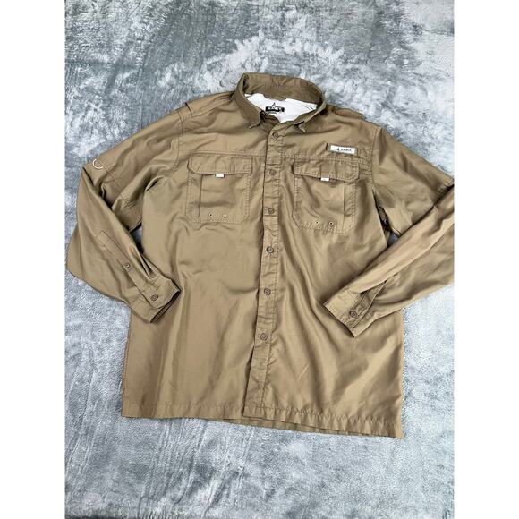 Habit Men’s L Performance Fishing Shirt Solar Factor Long Sleeve Tan Excellent - Picture 1 of 10